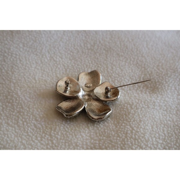 Vintage Signed Avon Blue Waffle Lucite Rhinestone Flower Silver Tone Brooch 1.8" - Picture 9 of 14